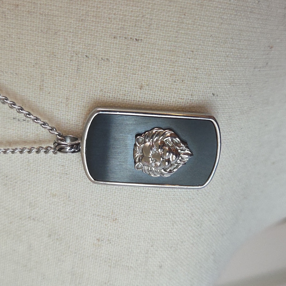 Heavy Stainless Steel Lion Emblem Dog Tag Necklace Unisex 14” Like New